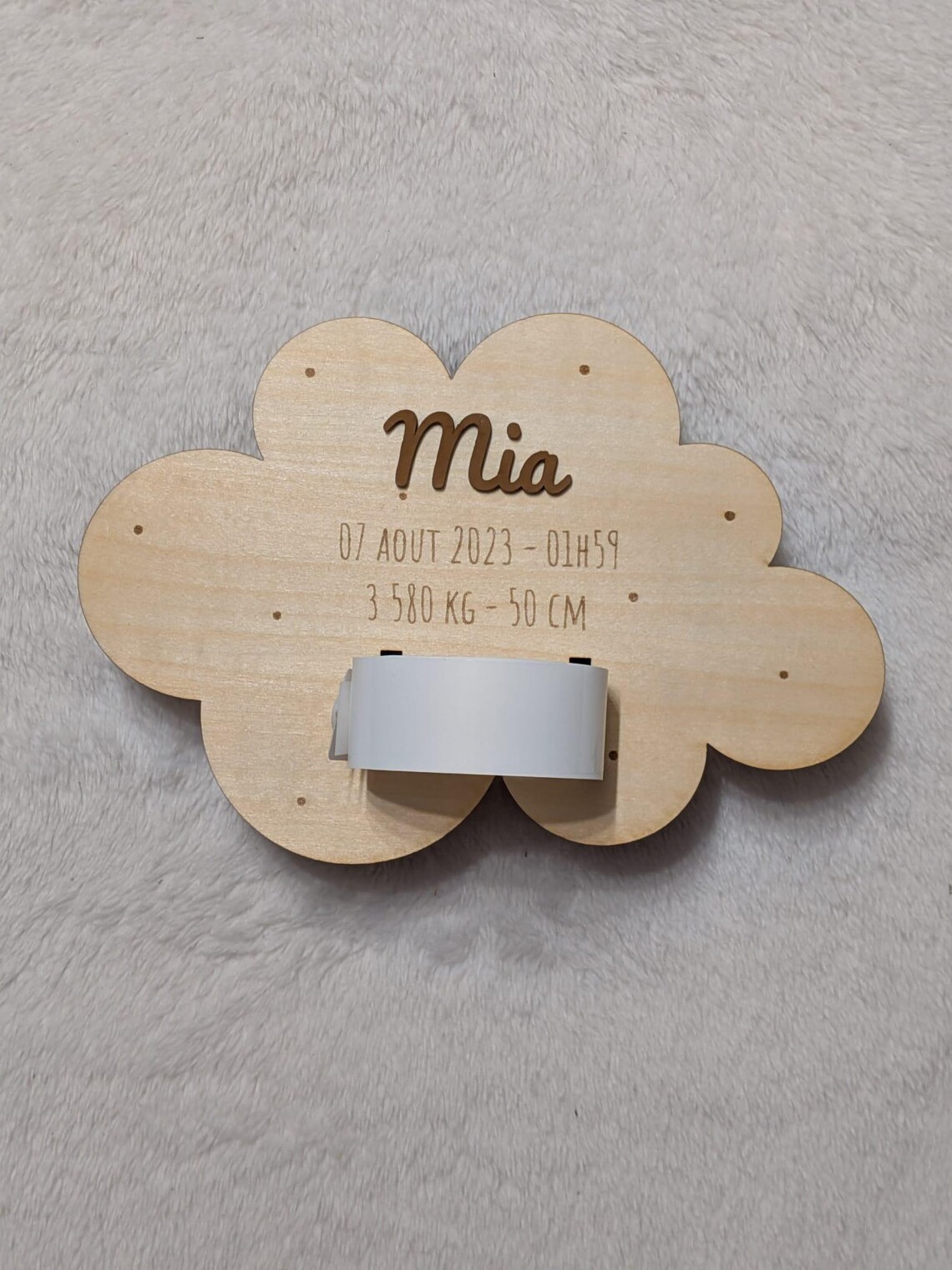 Porte bracelet de naissance nuage en bois
